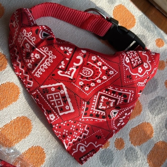 Red Bandana Red Dog Collar Adjustable Custom Made for Dog Leashes - Picture 11 of 12